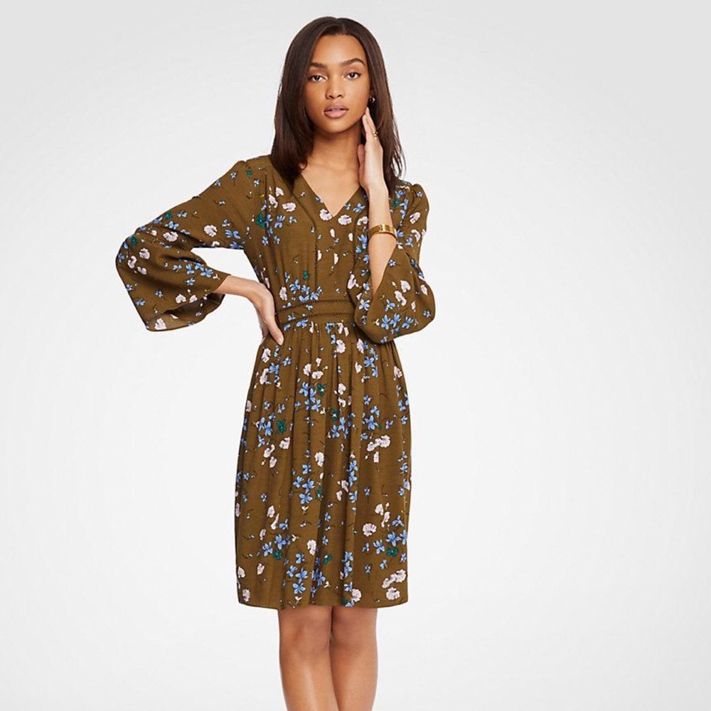 Ann Taylor Floral Flare Sleeve Dress NWT